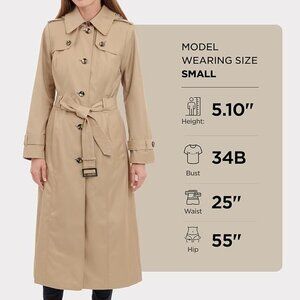 LONDON FOG Women's Single Breasted Long Trench Coat With Epaulettes and Belt S